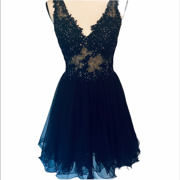 Blondie Nites Dresses & Skirts - Navy blue sleeveless Embroidered cocktail dress